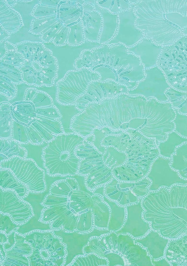 Sage Green Sequins Embroidered Net Pre Draped Saree Set - Indya