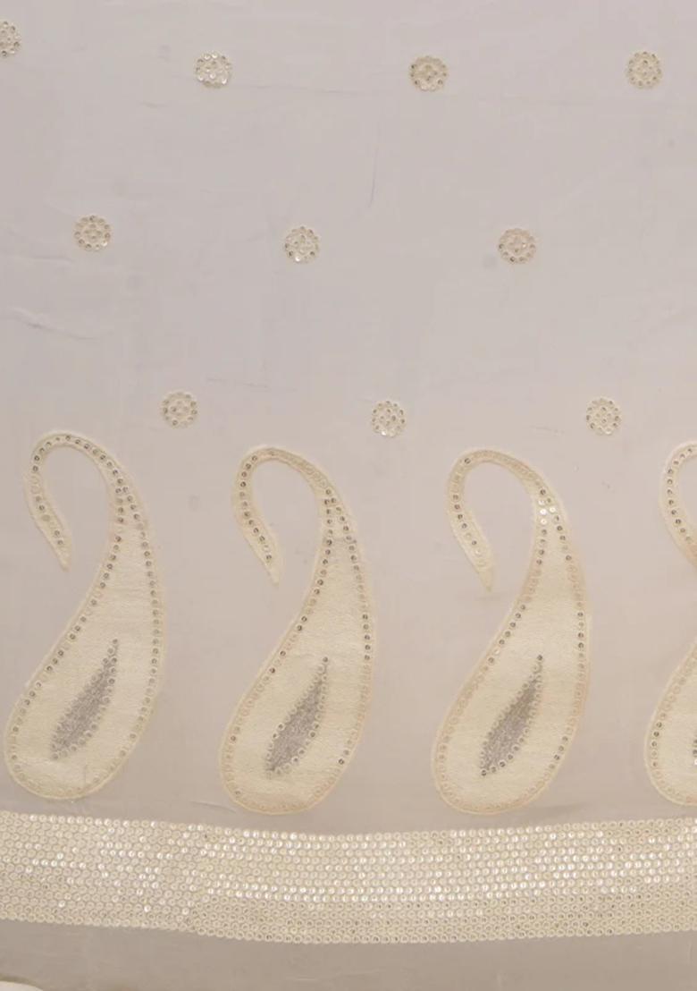 Off White Sequin Embroidered Georgette Pre Draped Saree Set - Indya