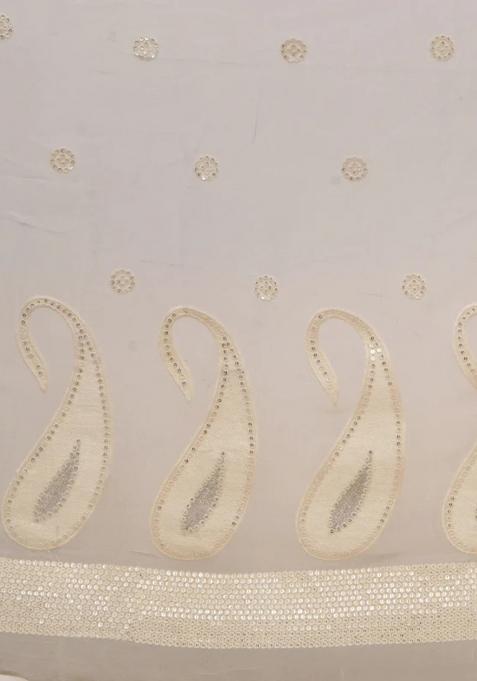 Off White Sequin Embroidered Georgette Pre Draped Saree Set