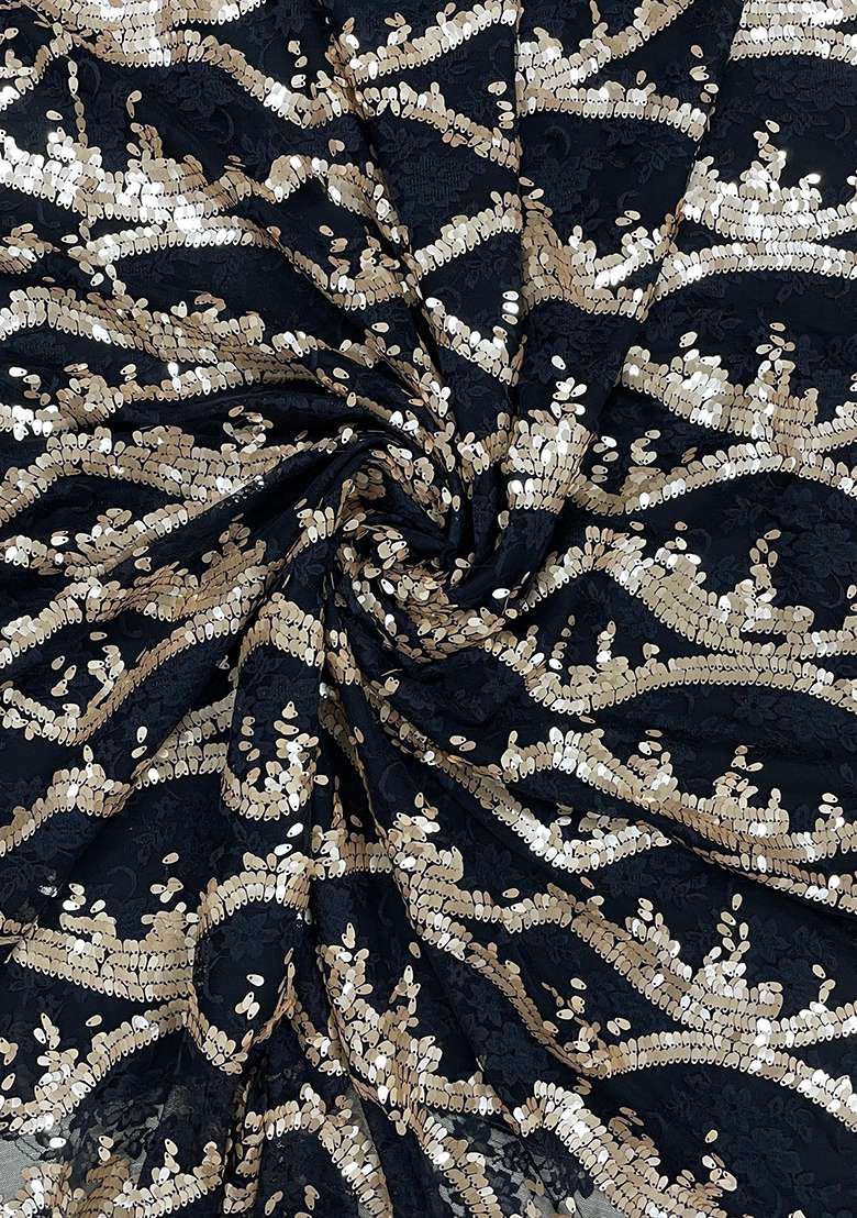 Black Sequin Embellished Blouse Net Pre Draped Saree Set - Indya