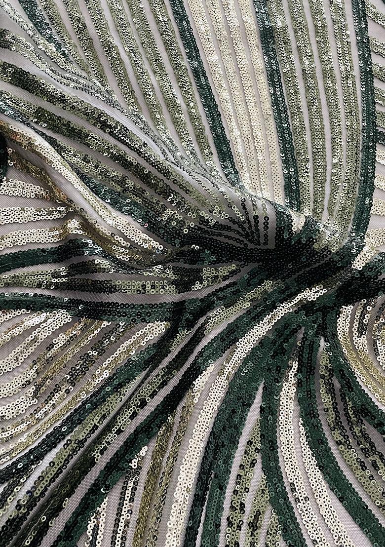 Henna Green Sequin Embellished Blouse Georgette Pre Draped Saree Set