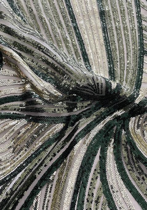 Henna Green Sequin Embellished Blouse Georgette Pre Draped Saree Set