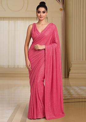 Purple Stripe Shimmer Pre Draped Saree Set