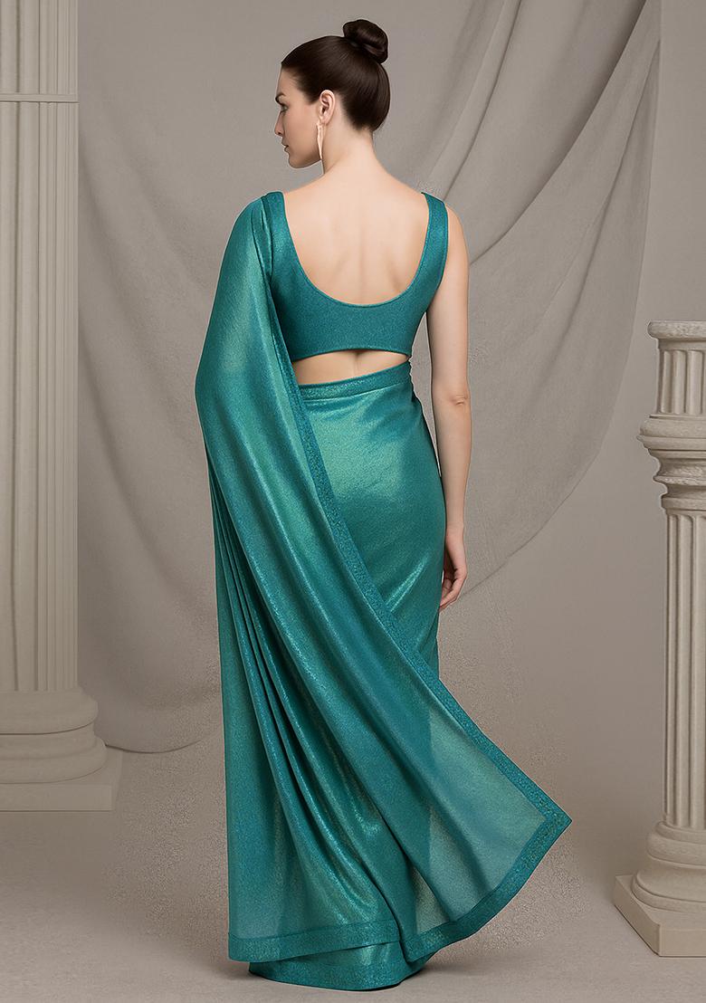 Green Foil Shimmer Pre Draped Saree Set