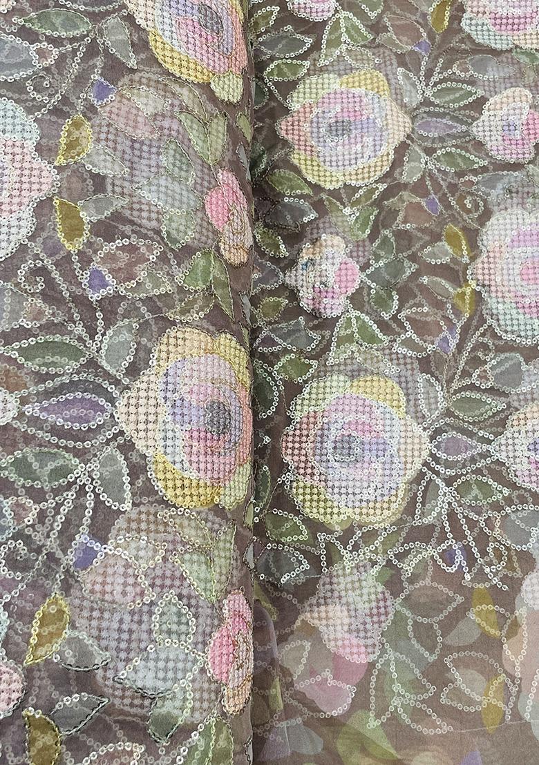 Beige Sequin Embroidered Blouse Organza Pre Draped Saree Set - Indya