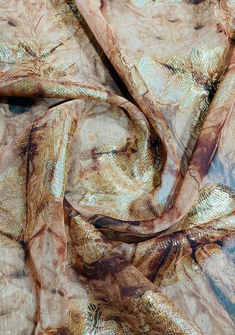 Brown Jacquard Brocade Pre Draped Saree Set