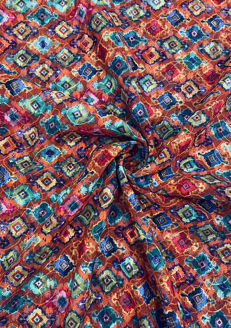 Multicolor Printed Georgette Pre Draped Saree Set - Indya