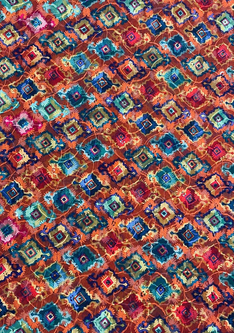 Multicolor Printed Georgette Pre Draped Saree Set - Indya