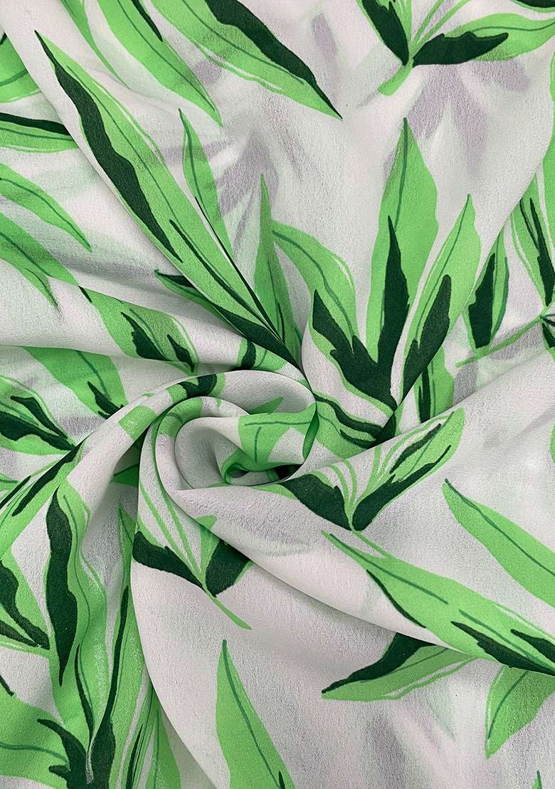 Green Printed Georgette Pre Draped Saree Set - Indya
