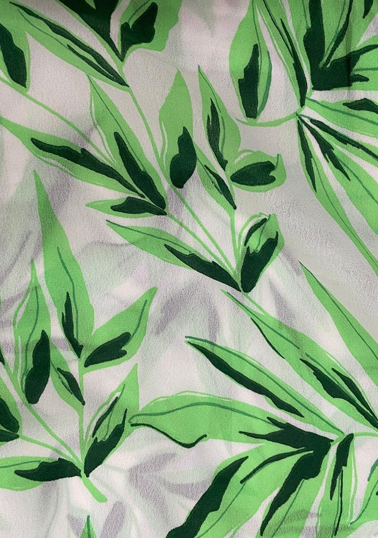 Green Printed Georgette Pre Draped Saree Set - Indya