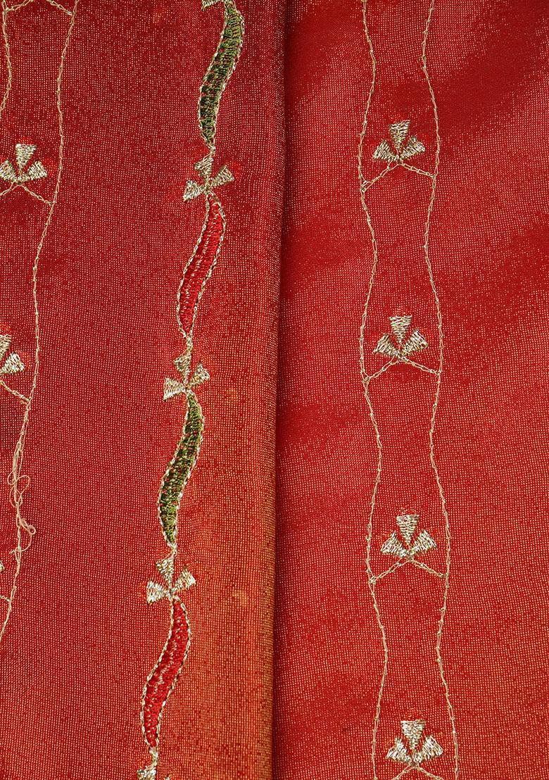 Maroon Embroidered Blouse Georgette Pre Draped Saree Set