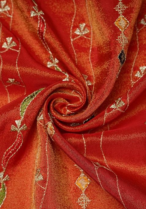 Maroon Embroidered Blouse Georgette Pre Draped Saree Set