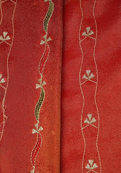 Maroon Embroidered Blouse Georgette Pre Draped Saree Set