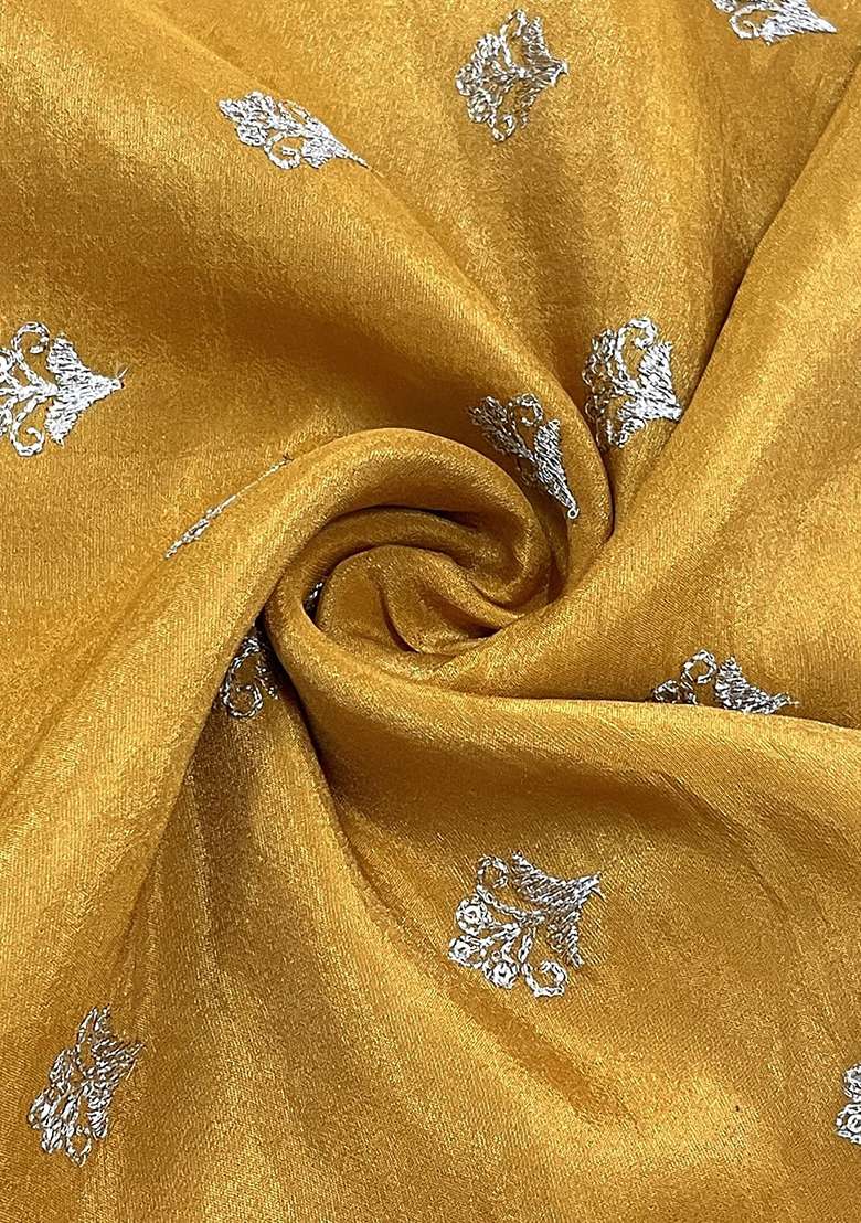 Mustard Embroidered Blouse Georgette Pre Draped Saree Set - Indya
