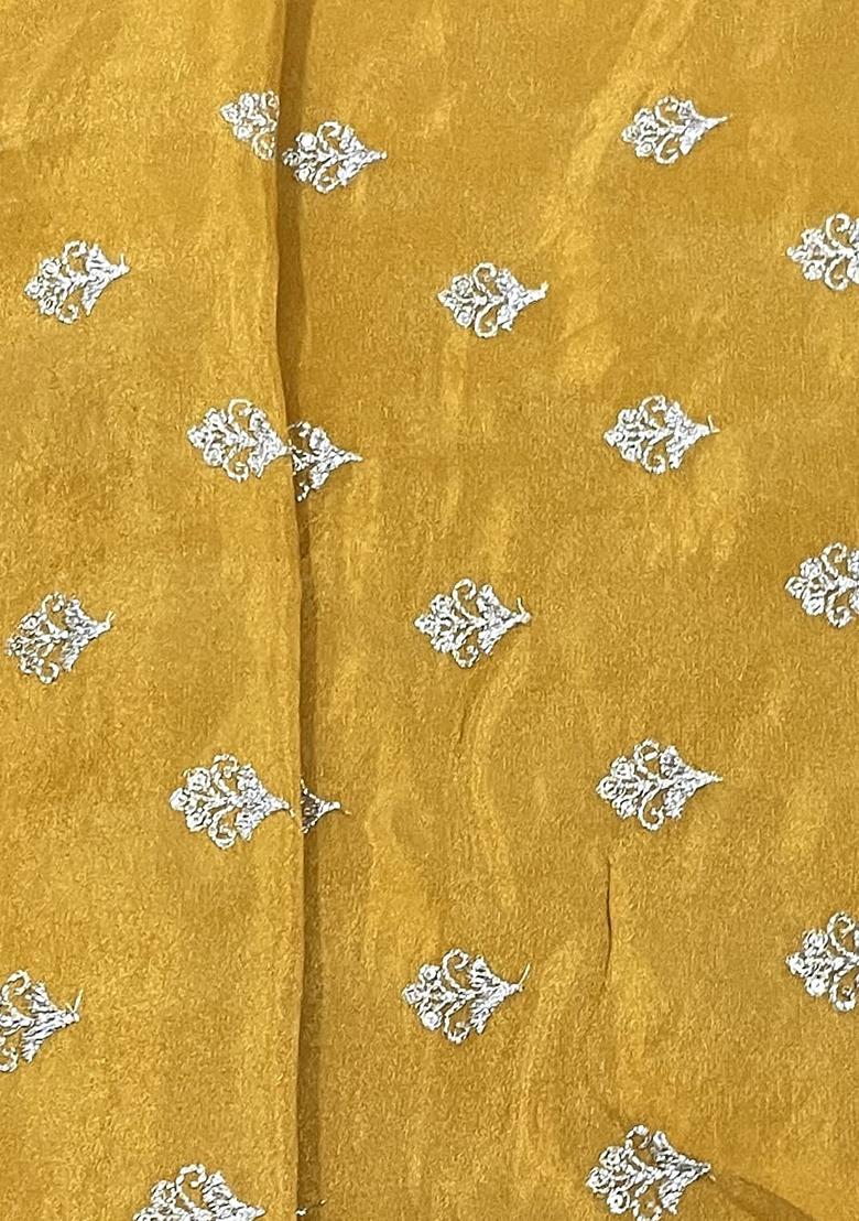 Mustard Embroidered Blouse Georgette Pre Draped Saree Set - Indya