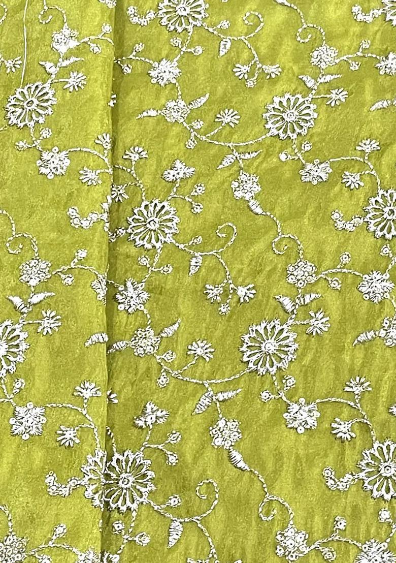 Parrot Green Embroidered Blouse Georgette Pre Draped Saree Set - Indya