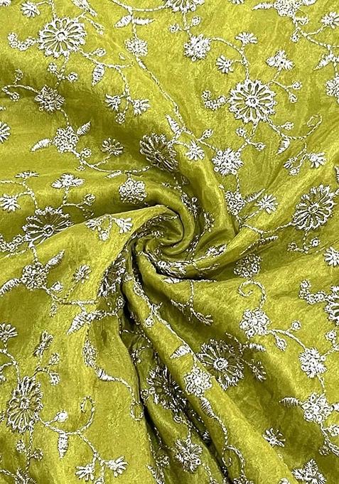 Parrot Green Embroidered Blouse Georgette Pre Draped Saree Set