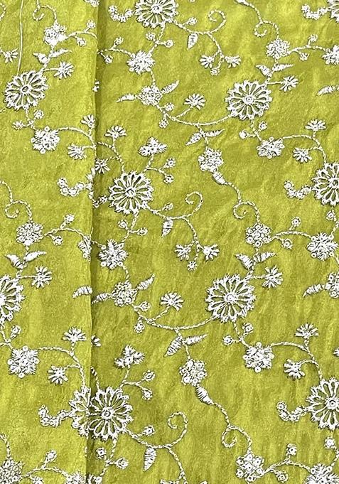 Parrot Green Embroidered Blouse Georgette Pre Draped Saree Set