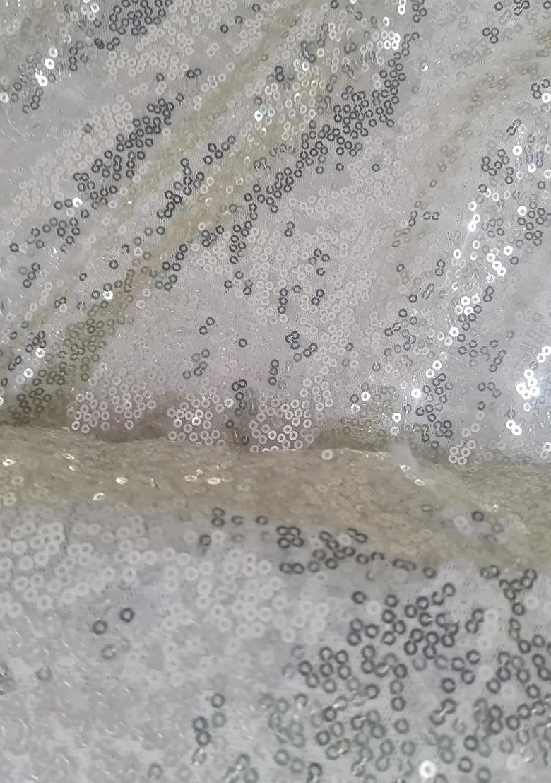 Silver Embellished Net Pre Draped Saree Set