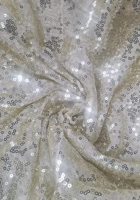 Silver Embellished Net Pre Draped Saree Set