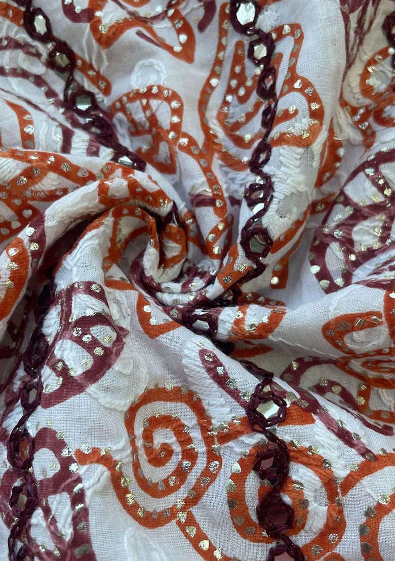 Beige Embroidered Cotton Pre Draped Saree Set