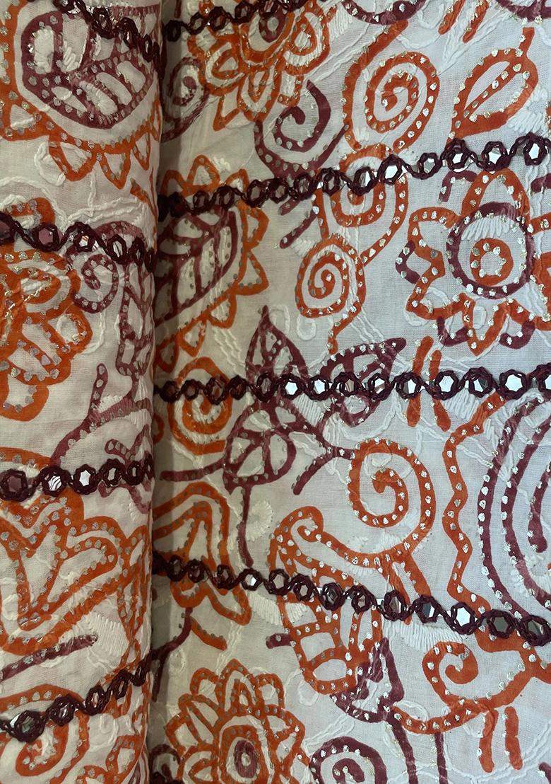 Beige Embroidered Cotton Pre Draped Saree Set