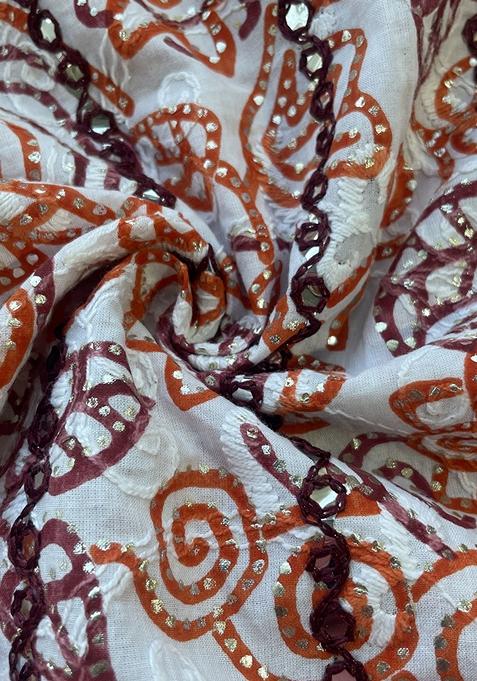 Beige Embroidered Cotton Pre Draped Saree Set