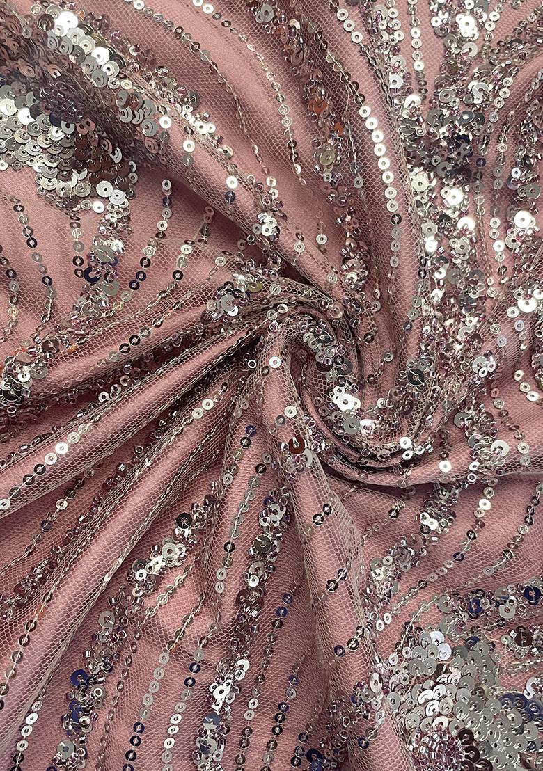 Peach Sequin Embellished Blouse Net Pre Draped Saree Set