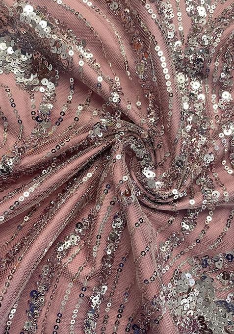 Peach Sequin Embellished Blouse Net Pre Draped Saree Set