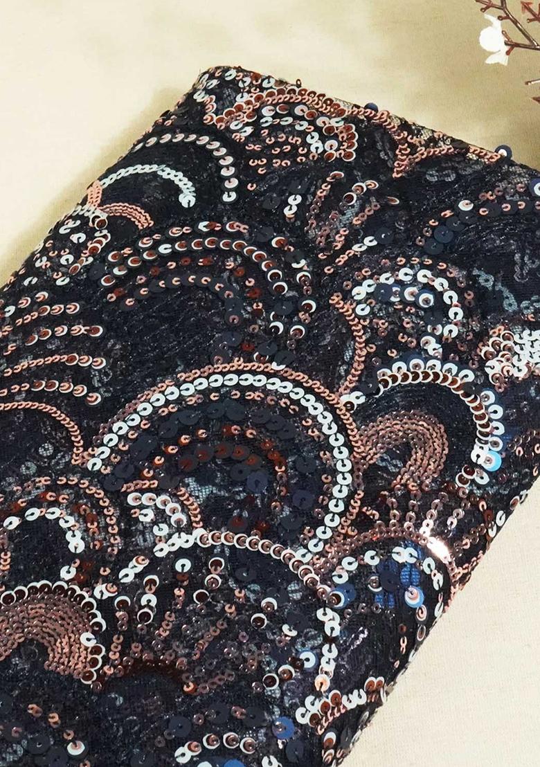 Black Sequin Embellished Blouse Georgette Pre Draped Saree Set