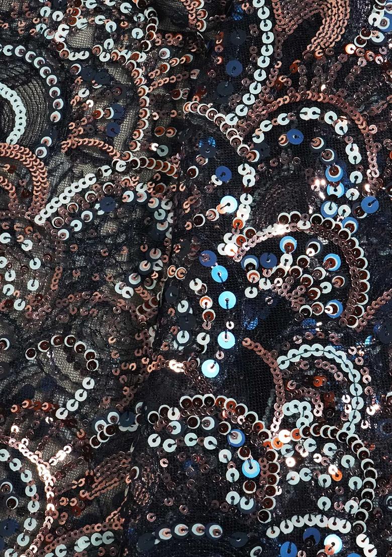 Black Sequin Embellished Blouse Georgette Pre Draped Saree Set