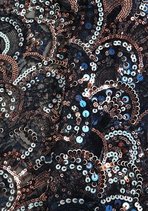 Black Sequin Embellished Blouse Georgette Pre Draped Saree Set