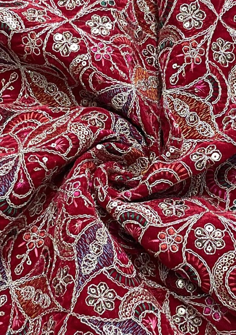 Classic Red Sequin Embroidered Blouse Georgette Pre Draped Saree Set - Indya