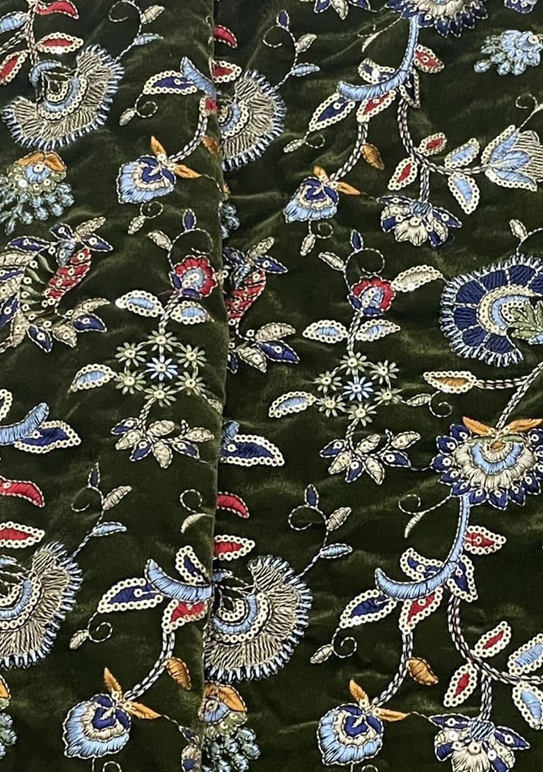 Dark Green Sequin Embroidered Blouse Georgette Pre Draped Saree Set - Indya