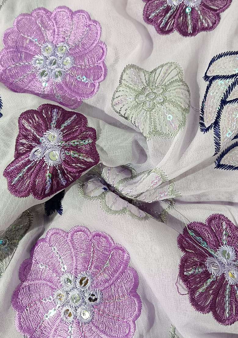 Lilac Sequin Embroidered Blouse Georgette Pre Draped Saree Set - Indya