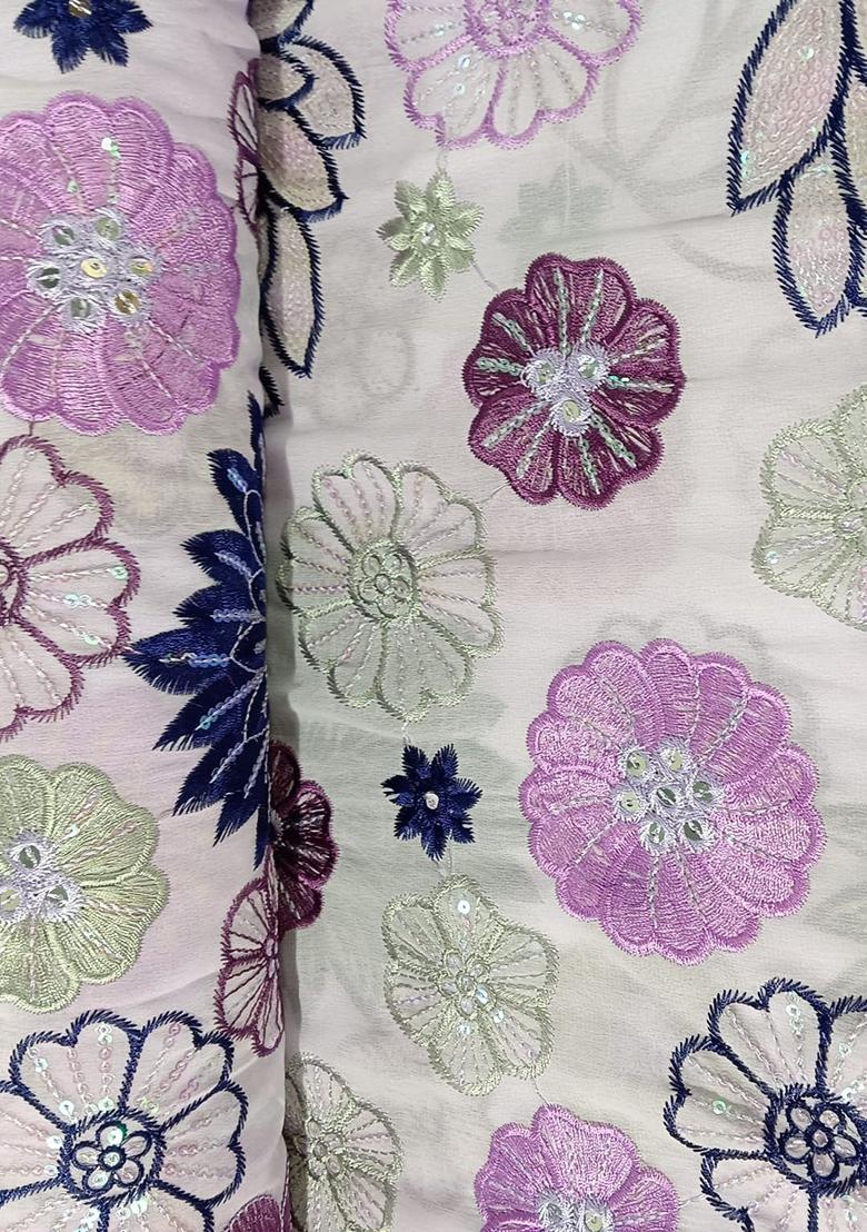 Lilac Sequin Embroidered Blouse Georgette Pre Draped Saree Set - Indya