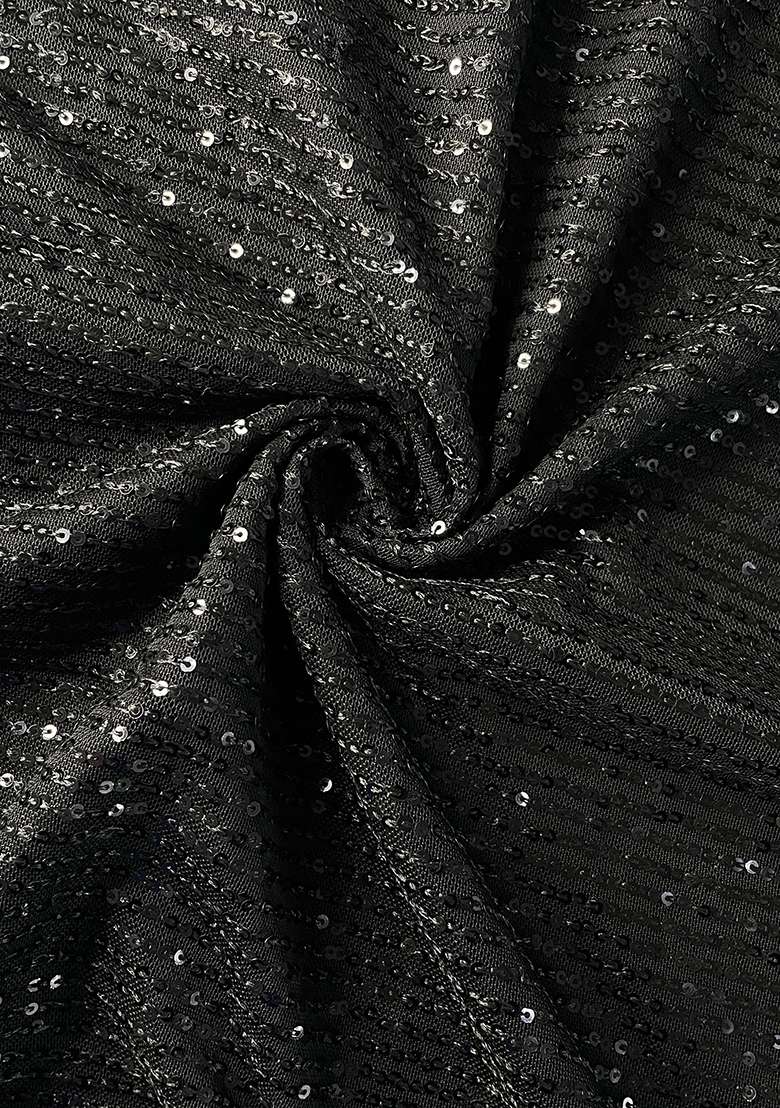 Black Sequin Embellished Georgette Pre Draped Saree Set - Indya