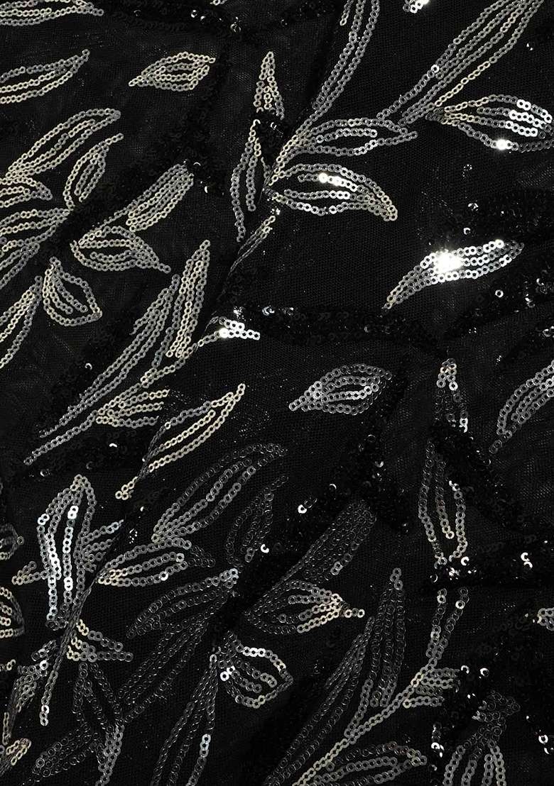 Black Embellished Georgette Pre Draped Saree Set - Indya