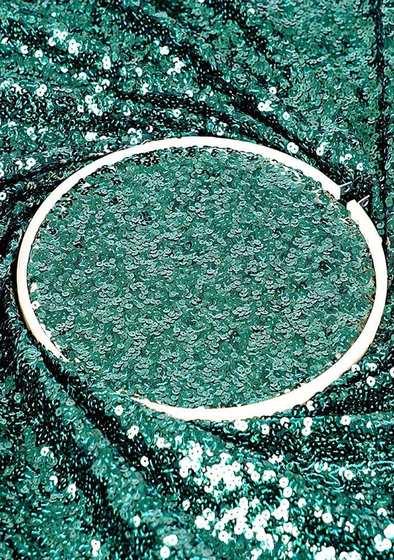 Green Embellished Georgette Pre Draped Saree Set