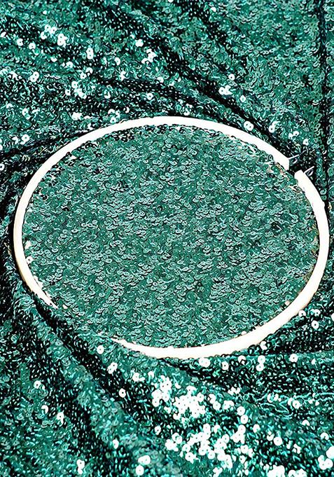 Green Embellished Georgette Pre Draped Saree Set