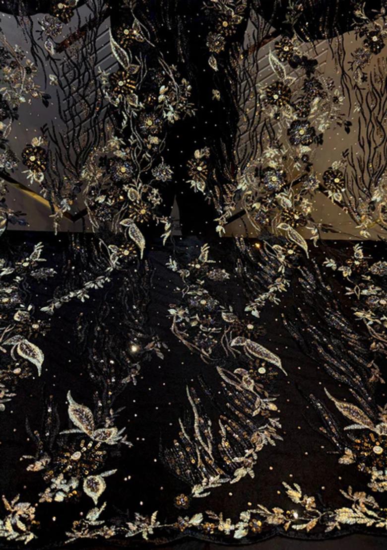 Black Embroidered Georgette Pre Draped Saree Set - Indya