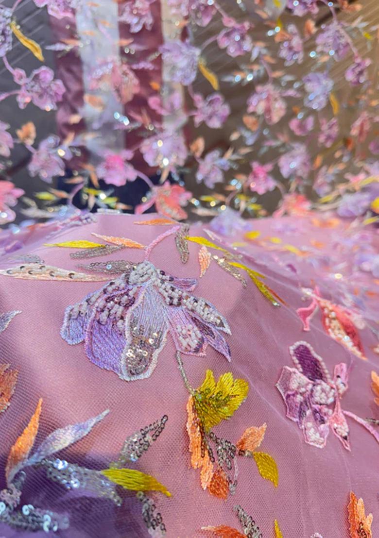 Wine Embroidered Georgette Pre Draped Saree Set - Indya