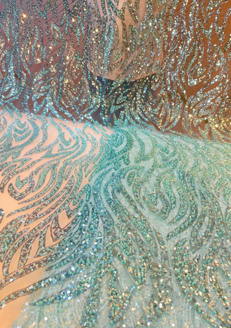 Blue Sequin Embroidered Georgette Pre Draped Saree Set - Indya