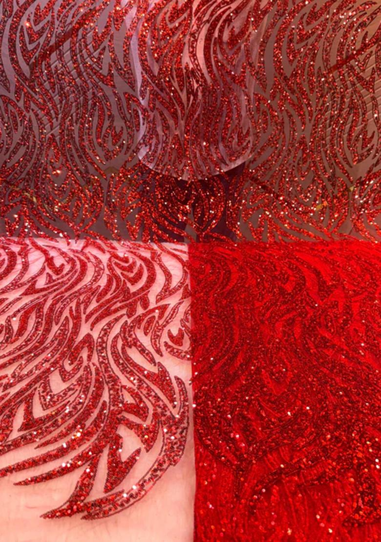 Red Sequin Embroidered Georgette Pre Draped Saree Set