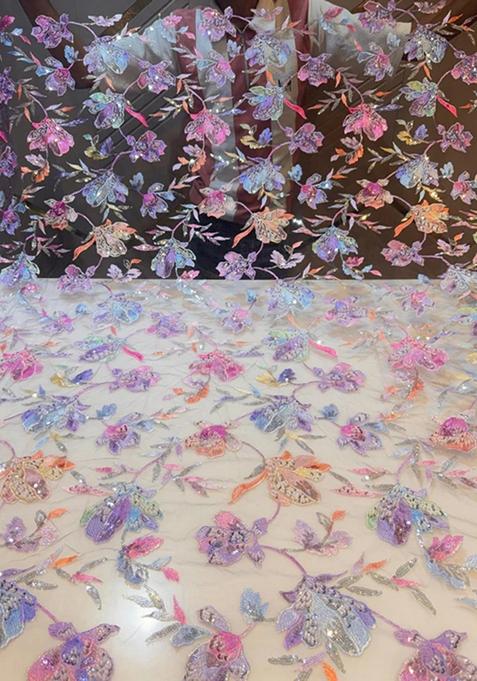 White Sequin Embroidered Georgette Pre Draped Saree Set