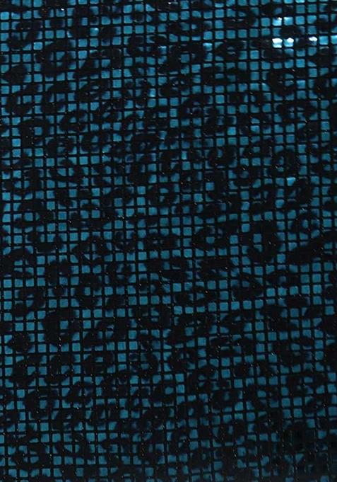 Turquoise Sequin Embellished Lurex Knit Pre Draped Saree Set