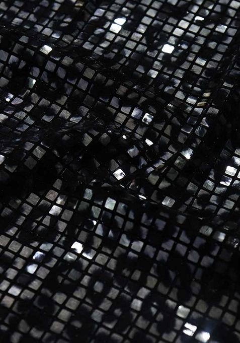 Black Sequin Embellished Lurex Knit Pre Draped Saree Set