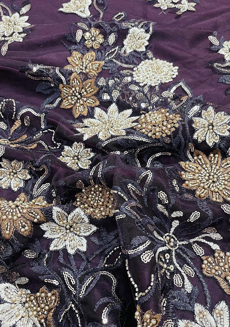 Deep Purple Sequin Embellished Blouse Satin Pre Draped Saree Set