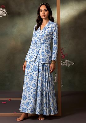 Beige Printed Satin Georgette Fusion Set