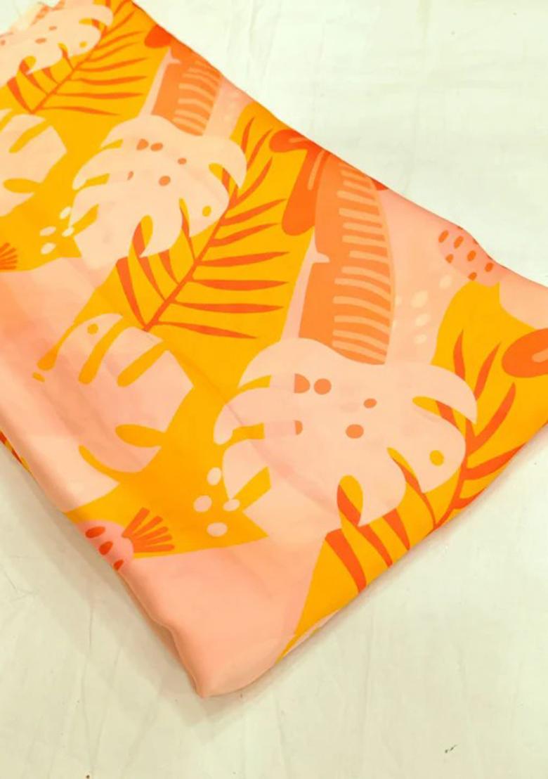 Yellow Printed Satin Georgette Fusion Set - Indya